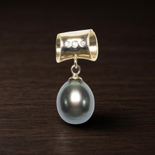 Load image into Gallery viewer, Black Pearl Pendant – 14k Yellow Gold Tunnel Bail + Diamonds