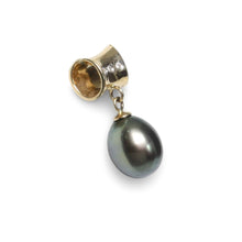 Load image into Gallery viewer, Black Pearl Pendant – 14k Yellow Gold Tunnel Bail + Diamonds