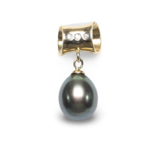 Load image into Gallery viewer, Black Pearl Pendant – 14k Yellow Gold Tunnel Bail + Diamonds