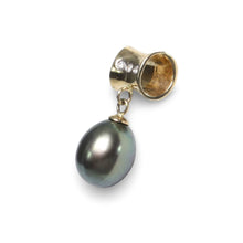 Load image into Gallery viewer, Black Pearl Pendant – 14k Yellow Gold Tunnel Bail + Diamonds