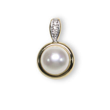Load image into Gallery viewer, White Pearl Enhancer – 14k Yellow Gold + Diamonds