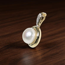 Load image into Gallery viewer, White Pearl Enhancer – 14k Yellow Gold + Diamonds