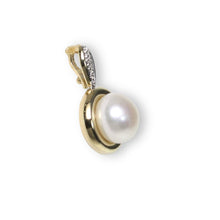 Load image into Gallery viewer, White Pearl Enhancer – 14k Yellow Gold + Diamonds