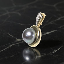 Load image into Gallery viewer, Black Pearl Enhancer – 14k Yellow Gold + Diamonds