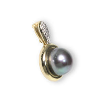 Load image into Gallery viewer, Black Pearl Enhancer – 14k Yellow Gold + Diamonds