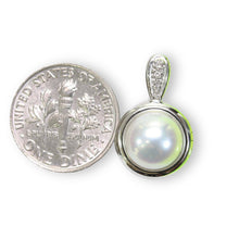 Load image into Gallery viewer, White Pearl Enhancer Pendant – 14k White Gold + Diamonds