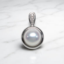 Load image into Gallery viewer, White Pearl Enhancer Pendant – 14k White Gold + Diamonds