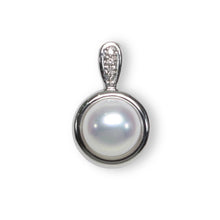 Load image into Gallery viewer, White Pearl Enhancer Pendant – 14k White Gold + Diamonds