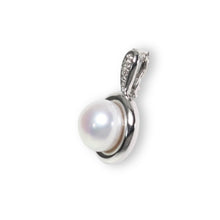 Load image into Gallery viewer, White Pearl Enhancer Pendant – 14k White Gold + Diamonds