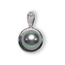 Load image into Gallery viewer, Black Peacock Pearl Enhancer – 14k White Gold + Diamonds