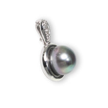 Load image into Gallery viewer, Black Peacock Pearl Enhancer – 14k White Gold + Diamonds