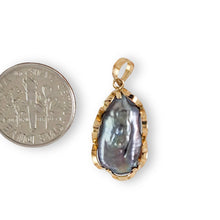 Load image into Gallery viewer, Black Biwa Pearl Pendant – 14k Yellow Gold + Diamond