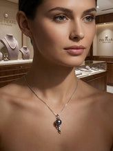 Load image into Gallery viewer, Peacock Pearl Pendant with Diamond – 14k White Gold Flowing Bail