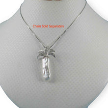 Load image into Gallery viewer, White Biwa Pearl Palm Tree Pendant – 14k White Gold + Diamonds