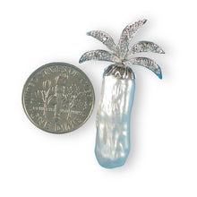 Load image into Gallery viewer, White Biwa Pearl Palm Tree Pendant – 14k White Gold + Diamonds