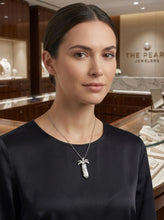 Load image into Gallery viewer, White Biwa Pearl Palm Tree Pendant – 14k White Gold + Diamonds