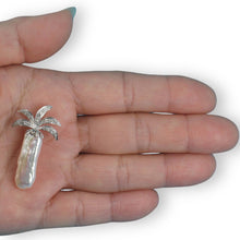 Load image into Gallery viewer, White Biwa Pearl Palm Tree Pendant – 14k White Gold + Diamonds