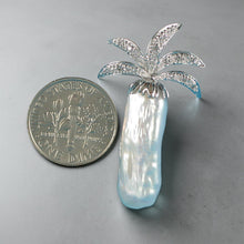 Load image into Gallery viewer, White Biwa Pearl Palm Tree Pendant – 14k White Gold + Diamonds