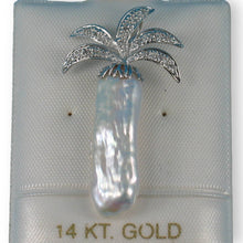 Load image into Gallery viewer, White Biwa Pearl Palm Tree Pendant – 14k White Gold + Diamonds