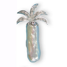 Load image into Gallery viewer, White Biwa Pearl Palm Tree Pendant – 14k White Gold + Diamonds