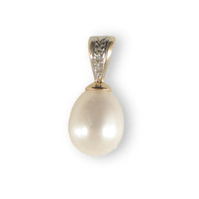 Load image into Gallery viewer, White Freshwater Pearl Pendant – 14k Yellow Gold + Diamonds