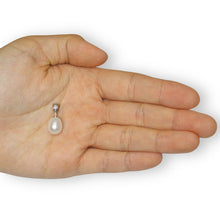 Load image into Gallery viewer, White Freshwater Pearl Pendant – 14k Yellow Gold + Diamonds