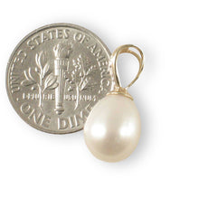 Load image into Gallery viewer, White Freshwater Pearl Pendant – 14k Yellow Gold + Diamonds