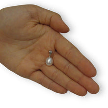 Load image into Gallery viewer, White Freshwater Pearl Pendant – 14k Yellow Gold + Diamonds
