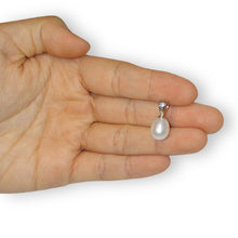 Load image into Gallery viewer, White Freshwater Pearl Pendant – 14k Yellow Gold + Diamonds