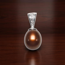 Load image into Gallery viewer, Chocolate Pearl Pendant with Diamonds – 14k White Gold