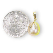 Load image into Gallery viewer, Pink Pearl Pendant with Diamond Arms – 14k Yellow Gold