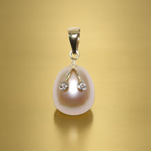 Load image into Gallery viewer, Pink Pearl Pendant with Diamond Arms – 14k Yellow Gold