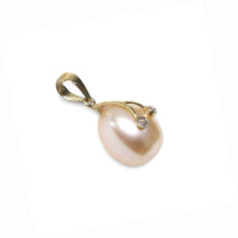 Load image into Gallery viewer, Pink Pearl Pendant with Diamond Arms – 14k Yellow Gold