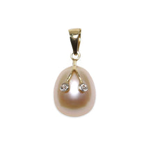 Load image into Gallery viewer, Pink Pearl Pendant with Diamond Arms – 14k Yellow Gold