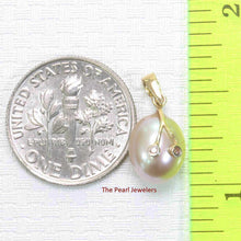 Load image into Gallery viewer, Peach Pearl Pendant with Diamond Arms – 14k Yellow Gold