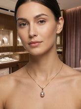 Load image into Gallery viewer, Peach Pearl Pendant with Diamond Arms – 14k Yellow Gold