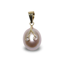Load image into Gallery viewer, Peach Pearl Pendant with Diamond Arms – 14k Yellow Gold