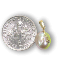 Load image into Gallery viewer, Peach Pearl Pendant with Diamond Arms – 14k Yellow Gold