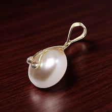 Load image into Gallery viewer, Peach Pearl Pendant with Diamond Arms – 14k Yellow Gold