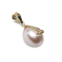 Load image into Gallery viewer, Peach Pearl Pendant with Diamond Arms – 14k Yellow Gold