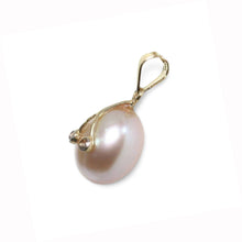 Load image into Gallery viewer, Peach Pearl Pendant with Diamond Arms – 14k Yellow Gold