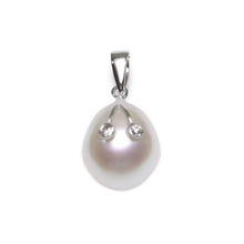 Load image into Gallery viewer, White Pearl Pendant with Diamond Eyes – 14k White Gold