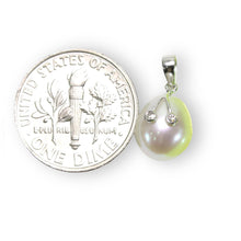 Load image into Gallery viewer, White Pearl Pendant with Diamond Eyes – 14k White Gold