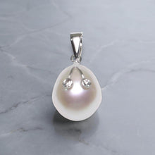 Load image into Gallery viewer, White Pearl Pendant with Diamond Eyes – 14k White Gold