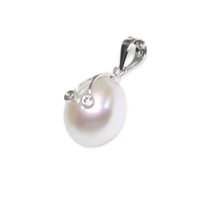 Load image into Gallery viewer, White Pearl Pendant with Diamond Eyes – 14k White Gold