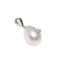 Load image into Gallery viewer, White Pearl Pendant with Diamond Eyes – 14k White Gold