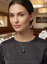 Load image into Gallery viewer, Black Pearl Pendant with Diamond Eyes – 14k White Gold