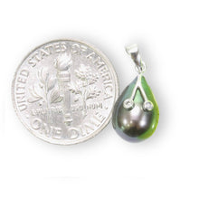 Load image into Gallery viewer, Black Pearl Pendant with Diamond Eyes – 14k White Gold