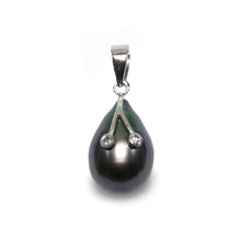 Load image into Gallery viewer, Black Pearl Pendant with Diamond Eyes – 14k White Gold