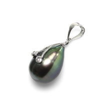 Load image into Gallery viewer, Black Pearl Pendant with Diamond Eyes – 14k White Gold